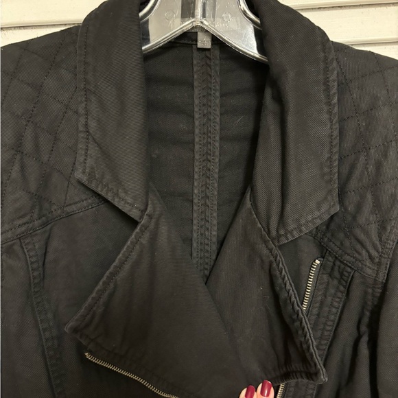 MICHAEL STARS Black Denim Moto Jacket, Size L, EUC - Picture 7 of 13